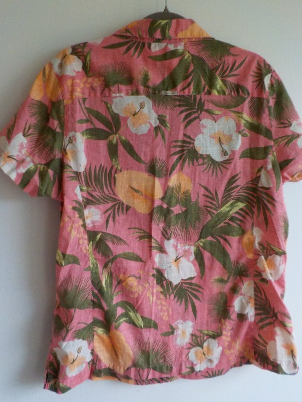 Columbia Blouse - Large - Pink COTTON Tropical Button Up Short Sleeve (2438) - Picture 3 of 5